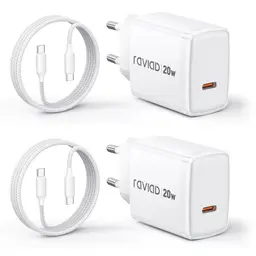 RAVIAD USB-C Ladegerät 2er-Pack, 20W Schnellladung mit 2m USB-C Kabel