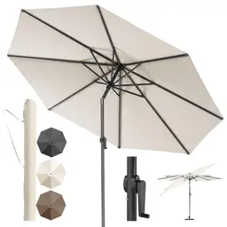 4smile Sonnenschirm 300 cm mit Kurbel, UV 50+ Schutz, Beige