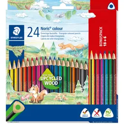 STAEDTLER Noris Colour Buntstift – 24er Set, Bruchfest, Dreikant, ergonomisch, attraktives Design, Kartonetui
