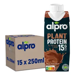 Alpro Proteindrink Schokoladengeschmack – Vegan & milchfrei – Ohne Süßstoffe – Laktosefrei – Reich an Ballaststoffen, Calcium & Vitaminen – 15 x 250 ml