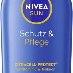 NIVEA SUN Schutz & Pflege Sonnenlotion LSF 50+ wasserfester Sonnenschutz mit Vitamin C & Hyaluron, 200 ml
