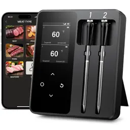 Fleischthermometer Kabellos mit 2 Sonden, LCD-Display, Bluetooth, IP67, geeignet für Grill, Ofen, Smoker, Bratpfanne, Airfryer