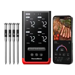 ThermoMaven P4 Fleischthermometer kabellos mit 4 Sonden und APP – platzsparendes Grill- und Kochzubehör