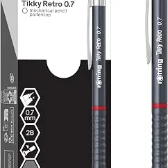 rOtring Tikky Retro Druckbleistifte 2B 0,7 mm - Grauer Schaft, geriffelter Griff, 12 Stück