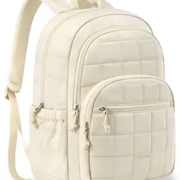 bagsmart Laptop Rucksack für Frauen, Wasserfeste Büchertasche für 15,6" Laptop, College & Reiserucksack, Beige