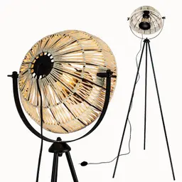 Osasy Dreibein Stehlampe Industrial Boho Schwarz-Beige