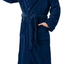 NY Threads Flauschiger Fleece-Bademantel für Herren, Schalkragen, kuschelig, Sauna, Morgenmantel, Marineblau, XL
