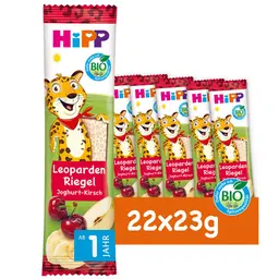 HiPP Leoparden Riegel Joghurt-Kirsch in Banane (22 x 23g), ab 1 Jahr, ideal für unterwegs & Zwischendurch