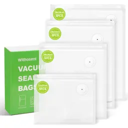 Withosent 20 Stück Vakuumbeutel, wiederverwendbar, 4 Größen, BPA frei, für Sous vide, 3D Drucker & Lagerung mit Ventil