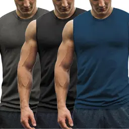 COOFANDY Herren Muskelshirt 3er Tank Top Ärmelloses Vest Athletic Unterhemden Rundhals Schwarz/Dunkelgrau/Blau XXL