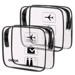 OSDUE 2 Stück Kulturbeutel Transparent, Flugzeug PVC Kosmetiktasche, Wasserdicht, Handgepäck-Reisezubehör, Für Männer, Frauen, Kinder, Familie (Schwarz)