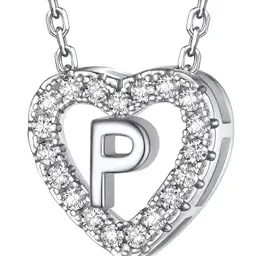 MomentWish Damen Silber 925 Buchstaben-Halskette mit Anhänger "P" und Moissanit/ Diamant