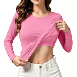 Damen Langarmshirt Baumwolle mit integriertem BH, Rundhalsausschnitt