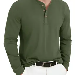 KEFITEVD Henley T-Shirt Herren Longsleeve Baumwolle, Regular Passform, Langarm Shirt, Winter Grün, M