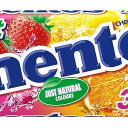 Mentos Fruit Dragees, Frucht-Bonbons Orange, Zitrone & Erdbeere, Süßigkeiten (3 Rollen), vegan