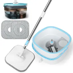 Withosent 130cm Wischmopp Set mit Eimer, 2-in-1 Filtersystem, mit Mikrofaserbezug, für Fenster und Bodenreinigung