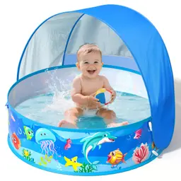 Baby Planschbecken mit Dach UV Schutz 50+, tragbar, 4-in-1 Baby Pool mit Sonnenschutz, Sommer- und Strand-Accessoire