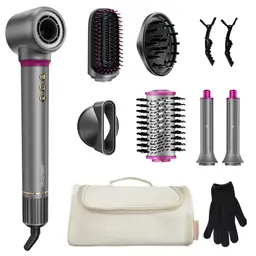 7-in-1 Hairstyler Set mit Haartrockner, Lockenstab, Glätteisen, Volumenbürste, Diffusor und Warmluftbürste – Grau