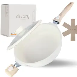 DIVORY Schmorpfanne 28cm Induktion mit Deckel, abnehmbarer Griff, backofenfest, 4,2l, hochrand, beschichtet