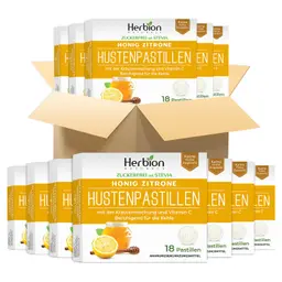 Herbion Naturals Hustenbonbons mit Honig-Zitronen-Geschmack, zuckerfrei mit Stevia, 18 Lutschtabletten
