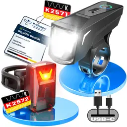 TECHCYC Fahrradlicht Set LED 70 Lux mit Lichtsensor, USB-C, IPX6