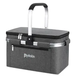 22L Kühlkorb Einkaufskorb mit Kühlfunktion, faltbar, mit Deckel, isoliert, ideal für Reisen, Picknick und Einkaufen