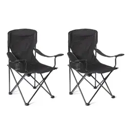 Amazon Basics Campingstuhl mit Getränkehalter, klappbar, stabiles Stahlgestell, wasserfest, 72,5x52,5x93,2cm, Schwarz, 2er Pack