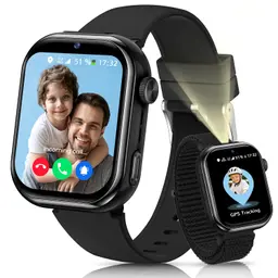 Smartwatch für Kinder mit GPS, Telefon, SIM, Videoanrufen, SOS - Schwarz