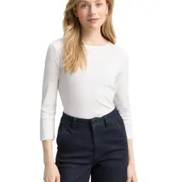 TOM TAILOR Damen Slim Fit Langarmshirt mit Glitzer-Logo