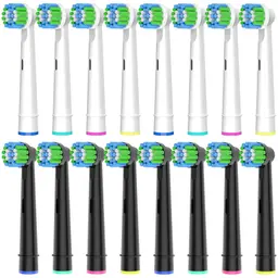 16 Aufsteckbürsten kompatibel mit Oral B – 8 weiße & 8 schwarze Bürstenköpfe für elektrische Zahnbürsten