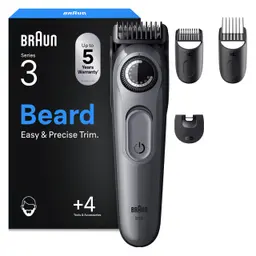 Braun Barttrimmer Series 3, kabelloser Herren-Bartschneider, Grau