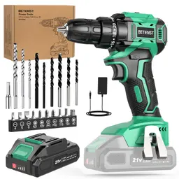 Akkuschrauber Bürstenlos 21V, 45N.m, 20 Drehmomentstufen, 10mm Bohrfutter, 2-Gang, 20-teiliges Zubehör-Set für Haus & Garten