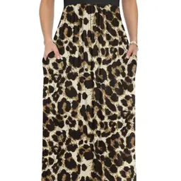 AUSELILY Damen Kurzarm Sommer Maxikleid mit Taschen, Schwarz Leopard, XXL