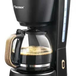 Bestron Filterkaffeemaschine 1,5 L, 10 Tassen, Glaskanne, Permanentfilter, Warmhalteplatte, 1000 W, schwarz/walnuss