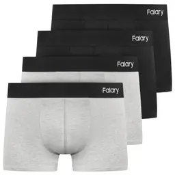 FALARY Boxershorts Herren 4er Pack Baumwolle, schwarz/grau, bequem & ohne Kratzetikett — Größe L