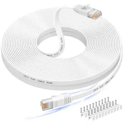 Nixsto Ethernet Kabel 20m, Cat 6, Flach, Rj45, Hochgeschwindigkeit, kompatibel mit Cat 8/7, weiß