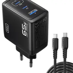 INIU USB C Ladegerät, 65W 3-Port Laptop Schnellladegerät mit 1.5m Kabel