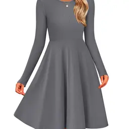 Zeagoo Damen Strickkleid Langarm Casual Rundhals Herbst A-Linie Kleid Warm Winter S