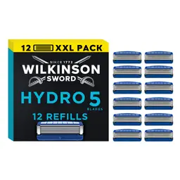 Wilkinson Sword Hydro 5 Rasierer für Männer mit 12 Ersatzklingen, feuchtigkeitsspendende Gel-Pools und umklappbarem Trimmer