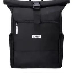 AARON Rolltop Rucksack Damen & Herren, Laptopfach, AirTag Halter, Daypacks, recycelter PET, schwarz & Blumen