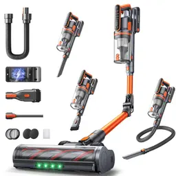 Fieety Akku Staubsauger, kabellos, 600W, 65 Min Laufzeit, mit Wandladegerät, Aromatherapie, Automatik, flexibles Biegegelenk, 1M Schlauch für Hartböden, Teppiche, Tierhaare, Auto