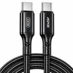 ASPOR USB-C auf USB-C Kabel 2m – 100W, Nylon-Geflecht, Schnellladung & Datenübertragung, kompatibel mit iPhone, MacBook, iPad, Samsung Galaxy