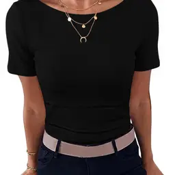 Leversic Damen T-Shirt Sommer U-Boot-Ausschnitt Gerippt Elegant Oberteil