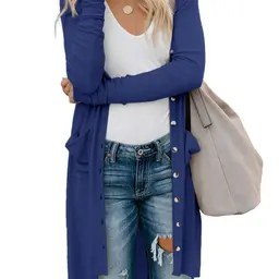 Fisoew Damen Langarm Strickjacke mit Taschen, Marineblau, M
