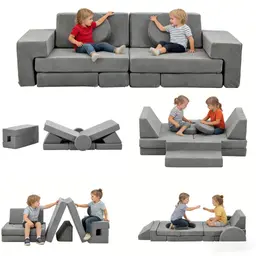 LALAHO Kindersofa Spielsofa aus Kordsamt (Grau)