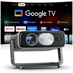 Smart Beamer mit Google TV Stick, 4K Heimkino, 2500 ANSI, Autofokus, 6D Trapez, WiFi6, Outdoor tragbar, App, 1080P