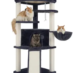 Gitelsnour Eck-Kratzbaum für Katzen, Mehrstöckiger Innenbereich mit Sisal, Katzenhöhle, Oberplattform & Hängendem Korb, Rauchgrau