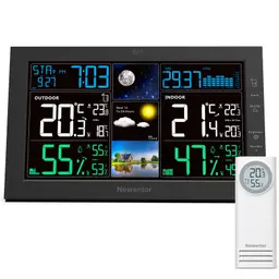 Newentor Wetterstation mit Außensensor – Farbdisplay, Wettervorhersage, Temperaturwarnung, DCF Funkuhr, batteriebetrieben, Gelb