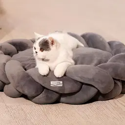 CheerPals Katzenbett 60cm, Waschbar, Geflochtene Kuschelhöhle, Hundebett mit hochelastischem Kissen für Katzen & kleine Hunde