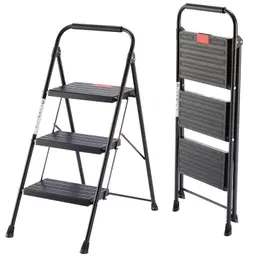 Sweetcrispy Trittleiter 3 Stufen, klappbar, anti-rutsch, mit Handlauf, schwarz, bis 150 kg